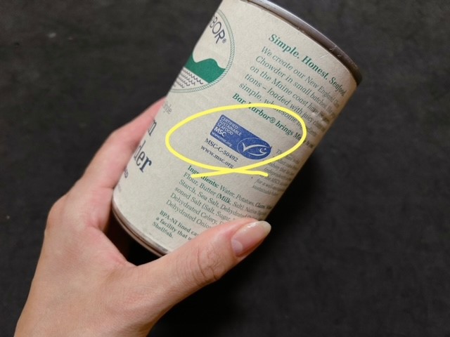 バーハーバーの缶はMSC認定マーク海のエコラベル付き